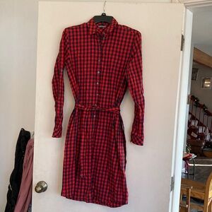 Tommy Hilfiger Red and Black Checkered Long Sleeve Dress